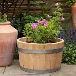 Hardwood Barrel Planter -Ever Bloom Gardens pr2000044967 card2 lg