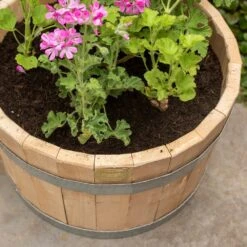 Hardwood Barrel Planter -Ever Bloom Gardens pr2000044967 card3 lg