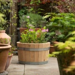 Hardwood Barrel Planter -Ever Bloom Gardens pr2000044967 card7 lg