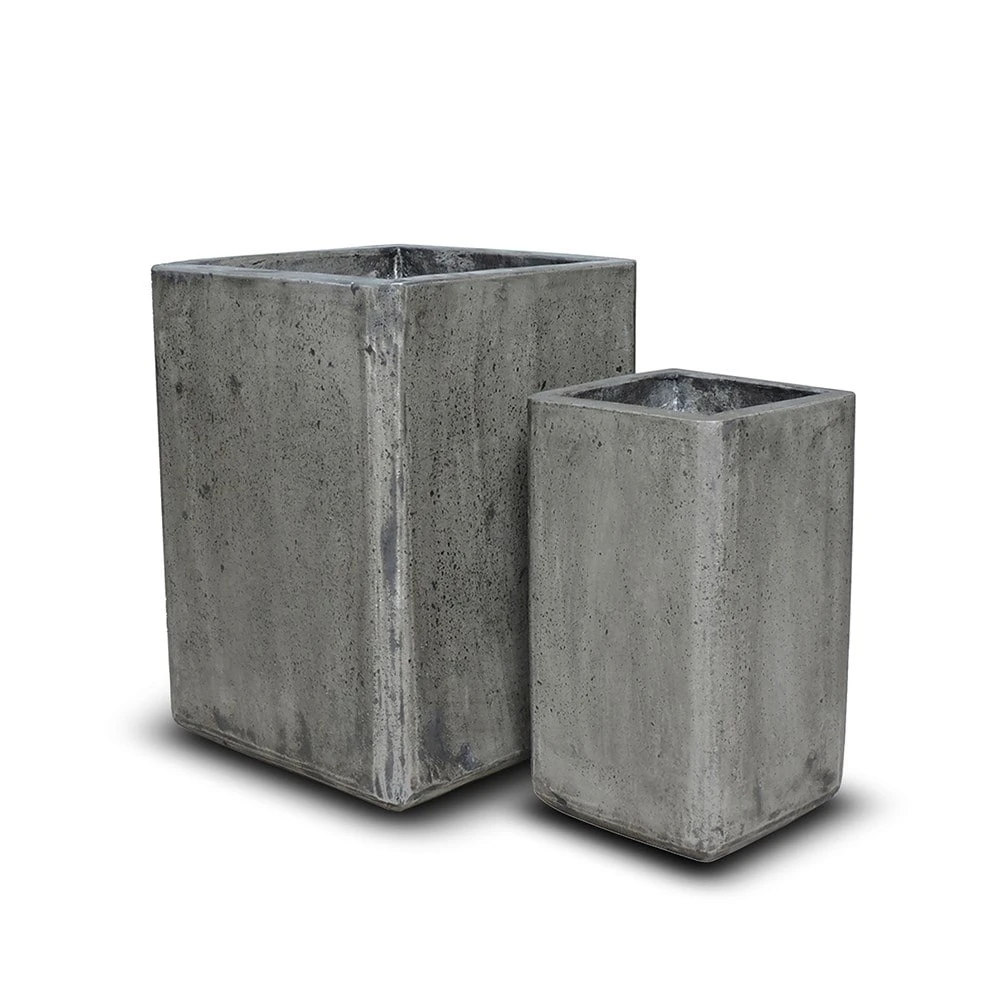 Tall Cement Cube Pot - Waxed 8 Tall Cement Cube Pot - Waxed - Image 6