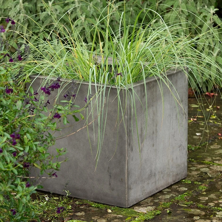Square Terrace Planter - Weathered Cement 3 Square Terrace Planter - Weathered Cement